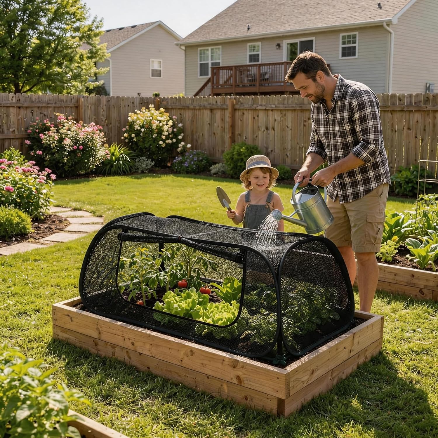 QwayHome 2Pack Garden Covers for Raised Beds, Pop Up Mesh Plant Protect Covers, Black 45% Sunblock Plant Shade Tent