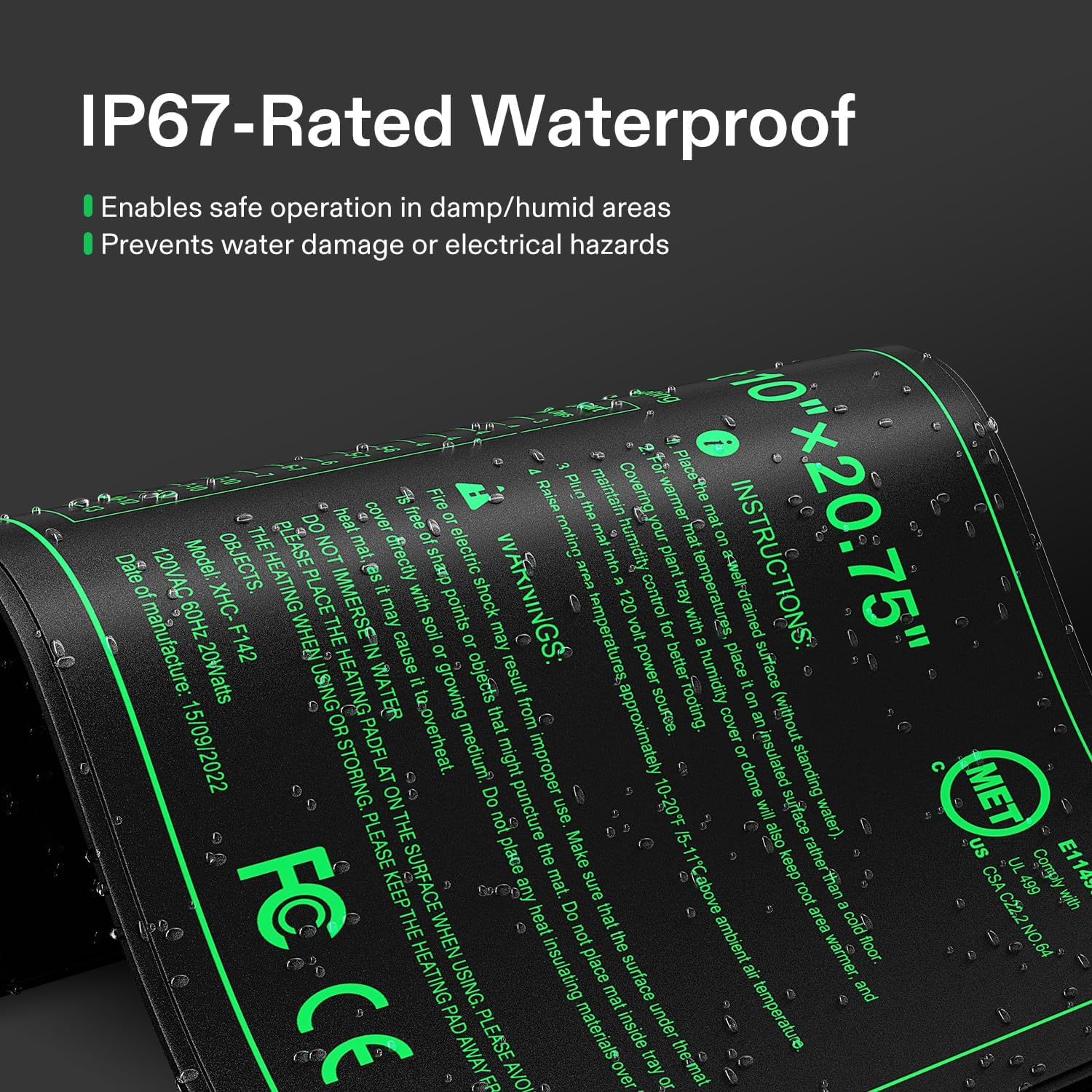 VIVOSUN 10"x20.75" Seedling Heat Mat with Built-in Temperature Controller | UL & MET-Certified Waterproof Plant Heating