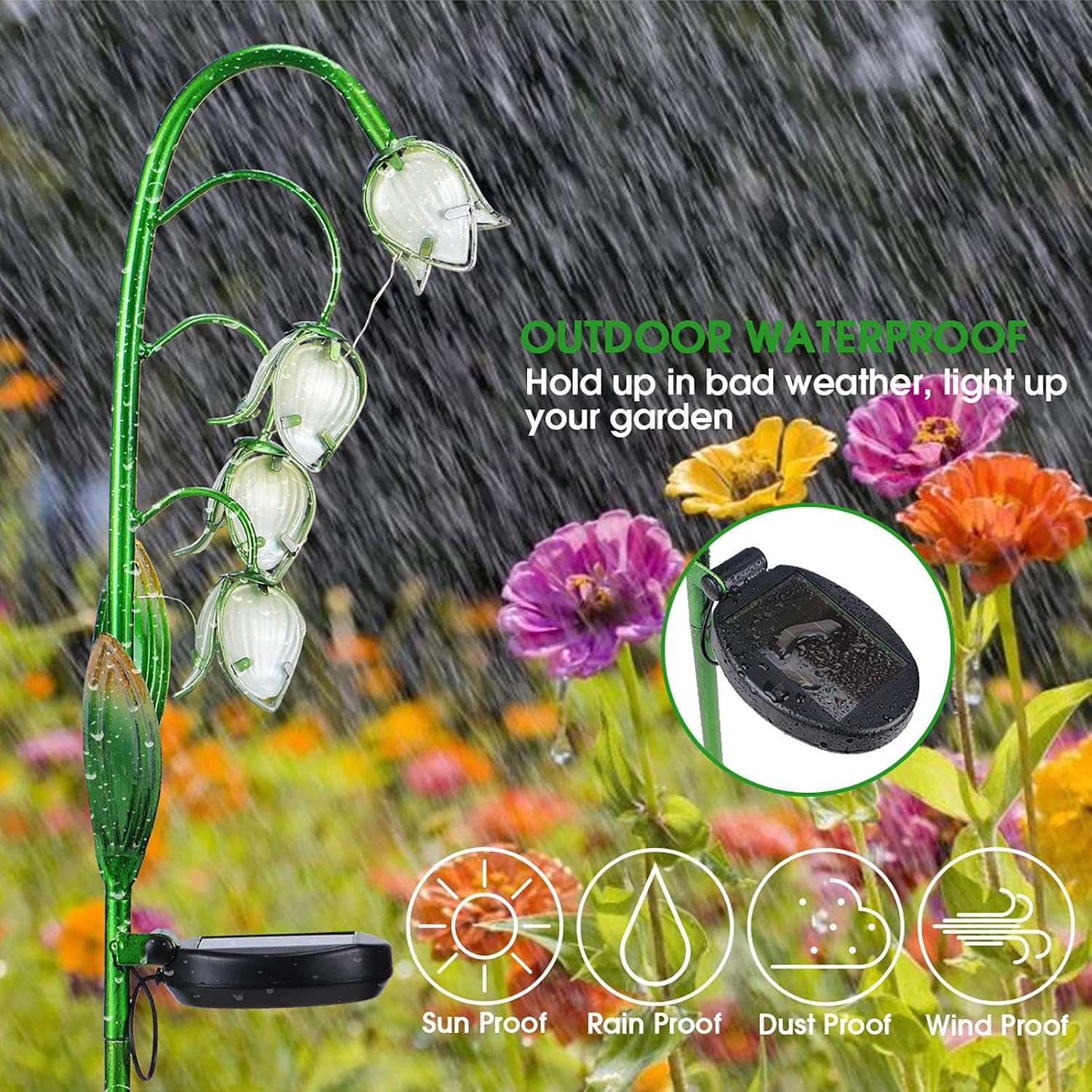 VCUTEKA Outdoor Solar Garden Light, Lily of the Valley Glass Flower Decor | Warm White Solar Stake Light, IP44