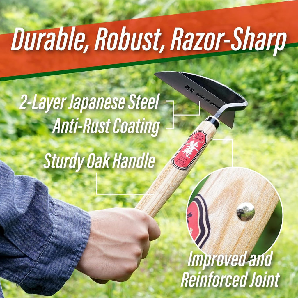 SUIZAN Nejiri Kama Weeding Sickle 13"- Japanese Hand Hoe Weed Puller Tool | Professional Weeder Remover Gardening Tools