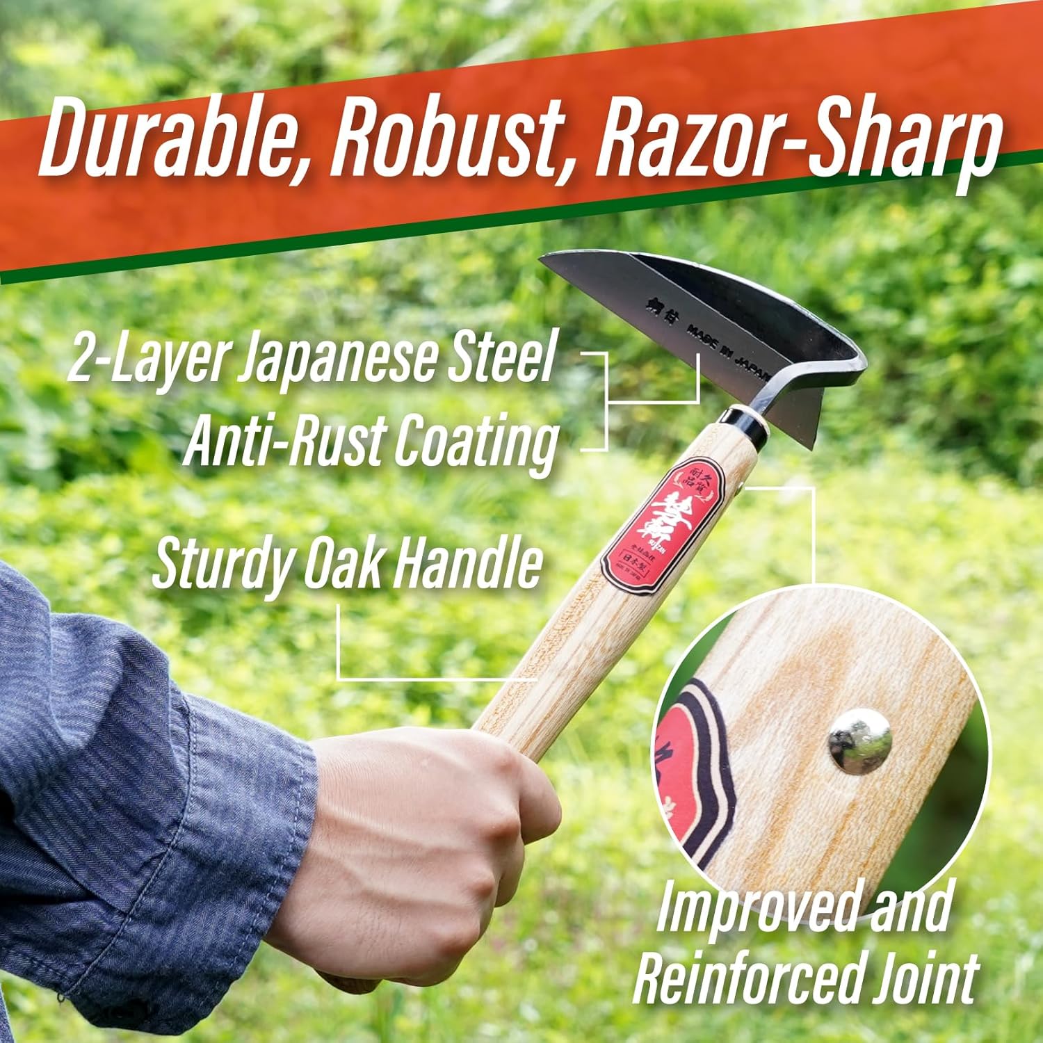 SUIZAN Nejiri Kama Weeding Sickle 13"- Japanese Hand Hoe Weed Puller Tool | Professional Weeder Remover Gardening Tools