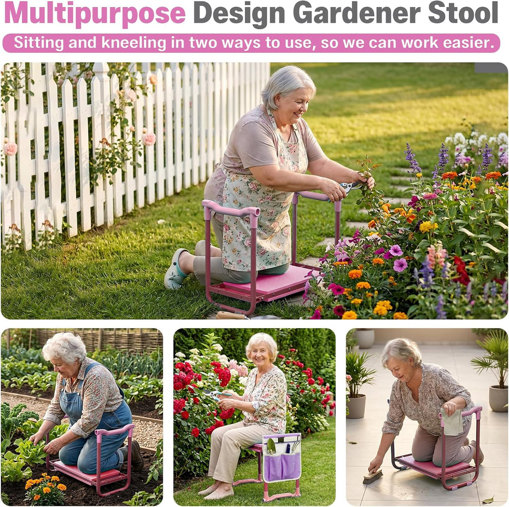 Garden Kneeler and Seat Heavy Duty, Foldable Gardening Stool Bench | With Widened Thick Soft Kneeling Pad & Tool