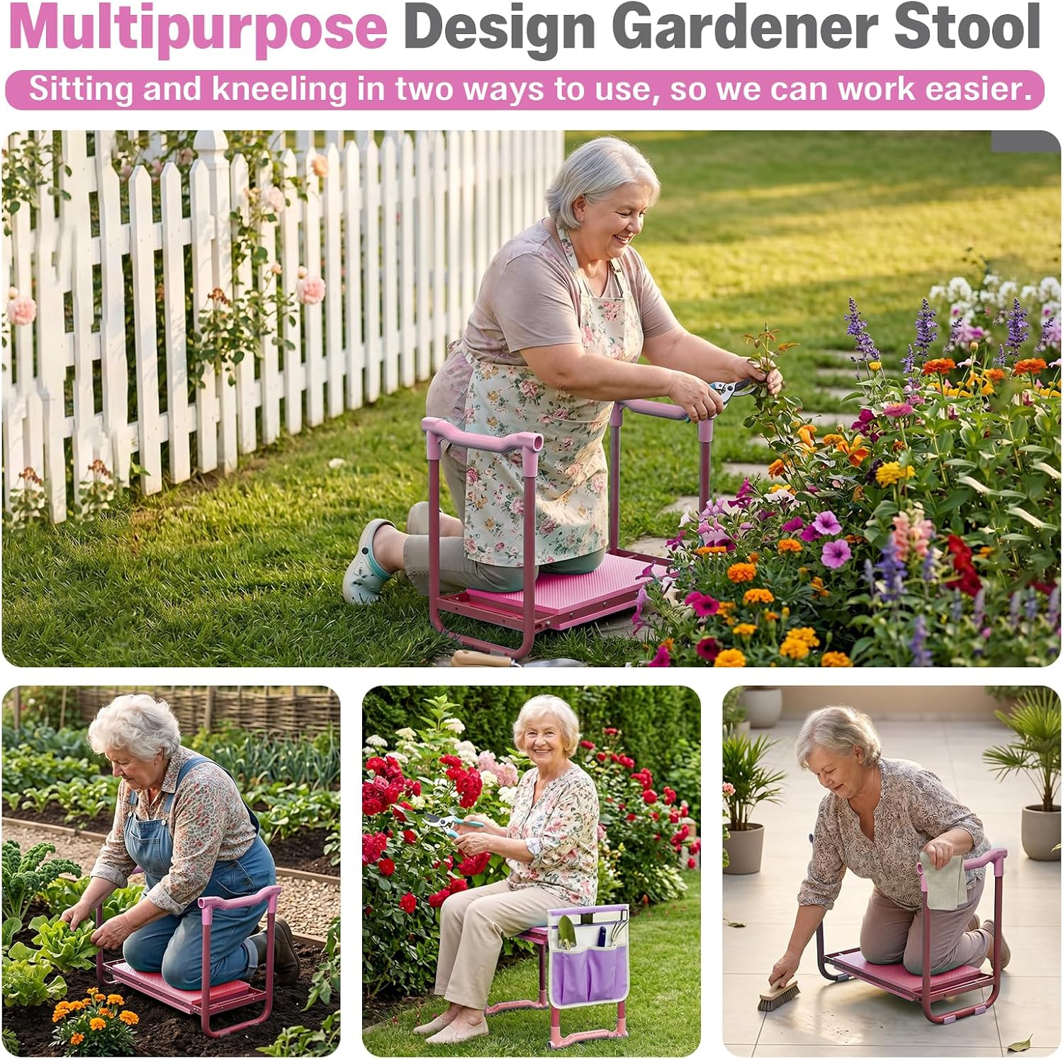 Garden Kneeler and Seat Heavy Duty, Foldable Gardening Stool Bench | With Widened Thick Soft Kneeling Pad & Tool