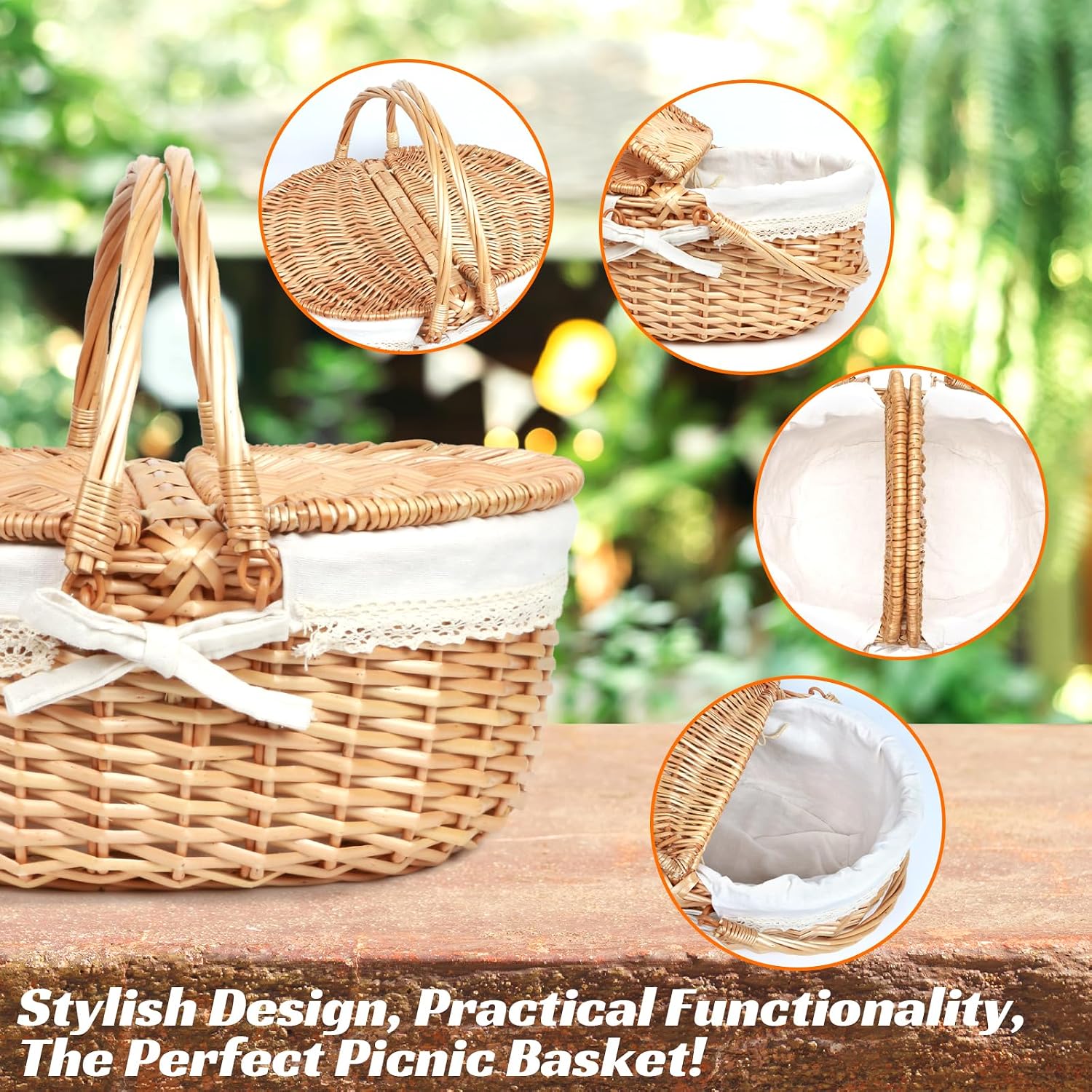 Hap Tim Wicker Picnic Basket for 2 with Lid - Unique Gifts Ideas for Couple, Engagement, Wedding, Bridal Shower