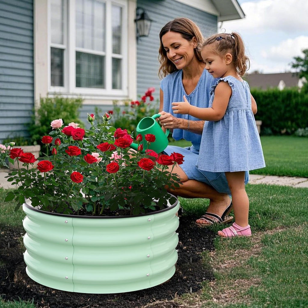 Garvee Galvanized Raised Garden Bed, 2Pcs Raised Garden Beds Outdoor, Round Planter Raised Beds with Gloves and Rubber