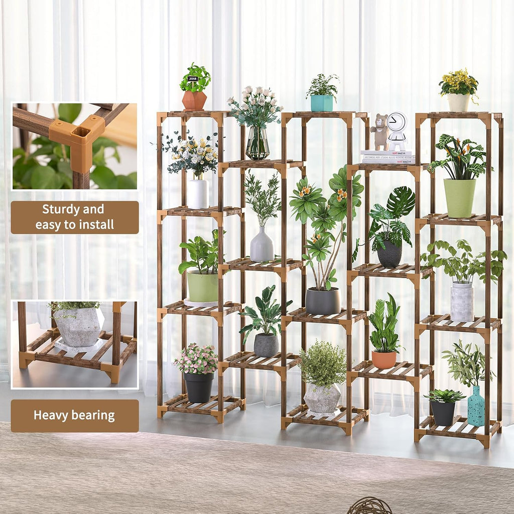 Plant Stand Indoor Outdoor, Tall Plant Shelf for Multiple Plants, 17 Tiers Large Plant Rack Wood Plant Holder Plant