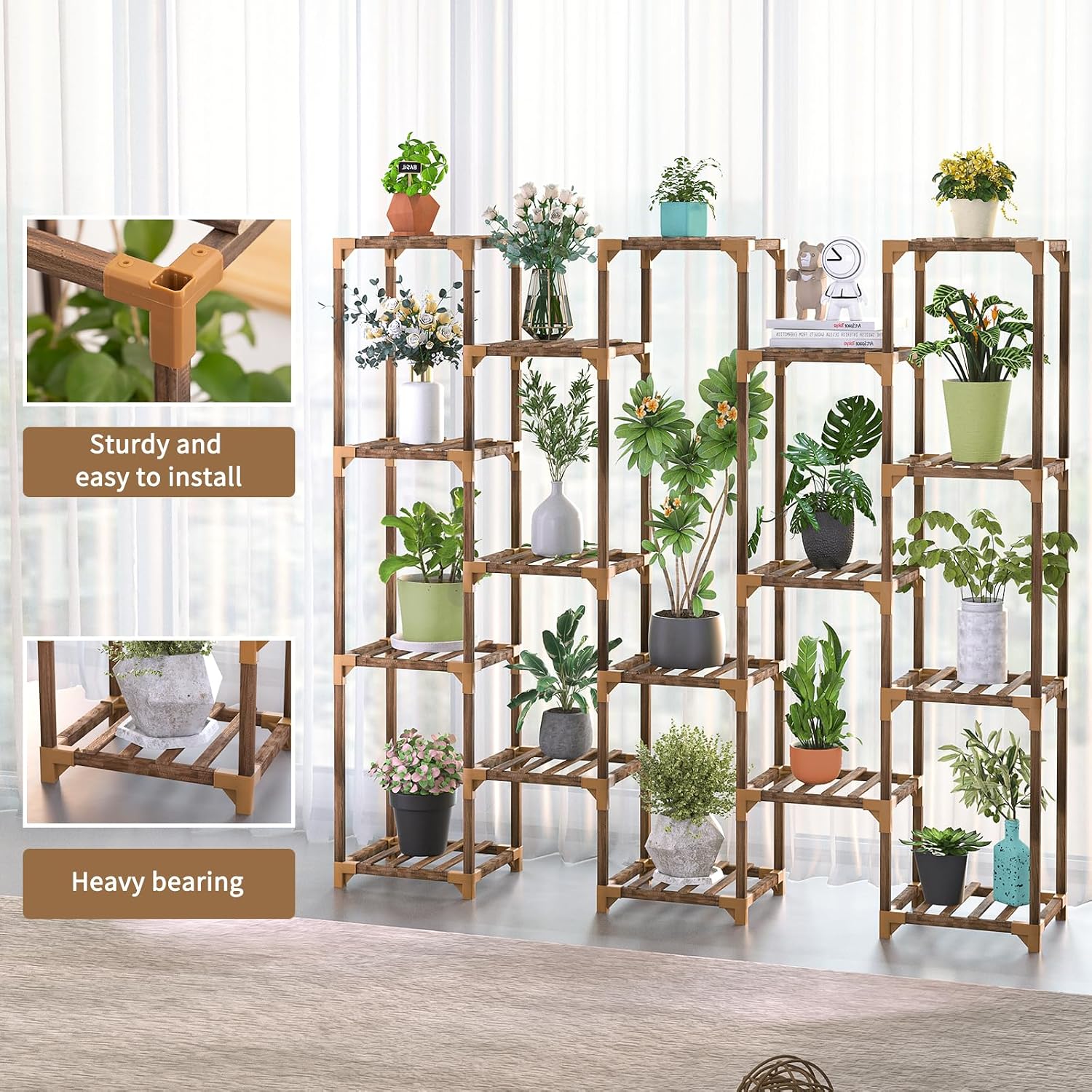 Plant Stand Indoor Outdoor, Tall Plant Shelf for Multiple Plants, 17 Tiers Large Plant Rack Wood Plant Holder Plant
