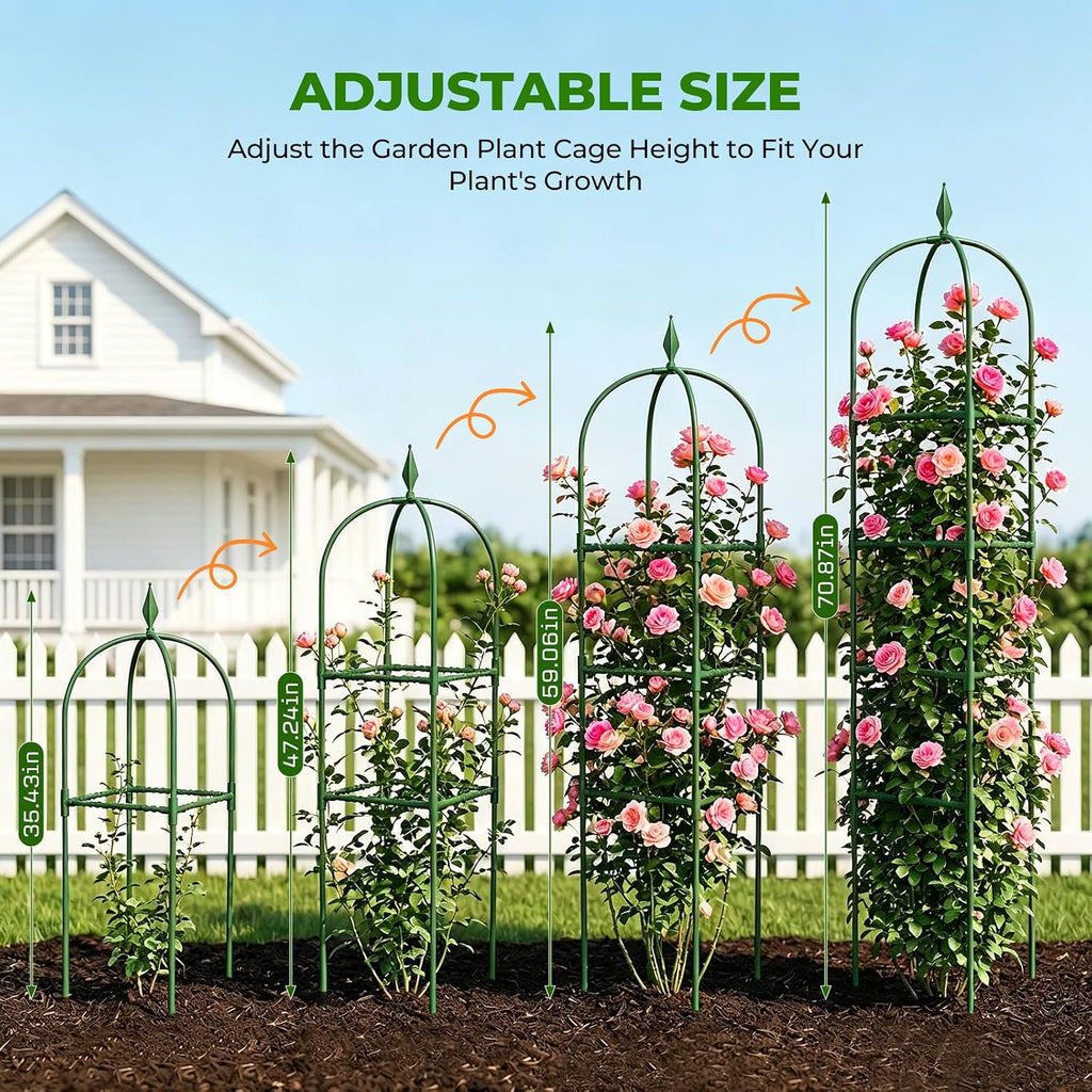 2 Pack Garden Obelisk Trellis for Climbing Plants, 6 FT Metal Rustproof Plant Support Rose Trellis, Tower Potted Cages
