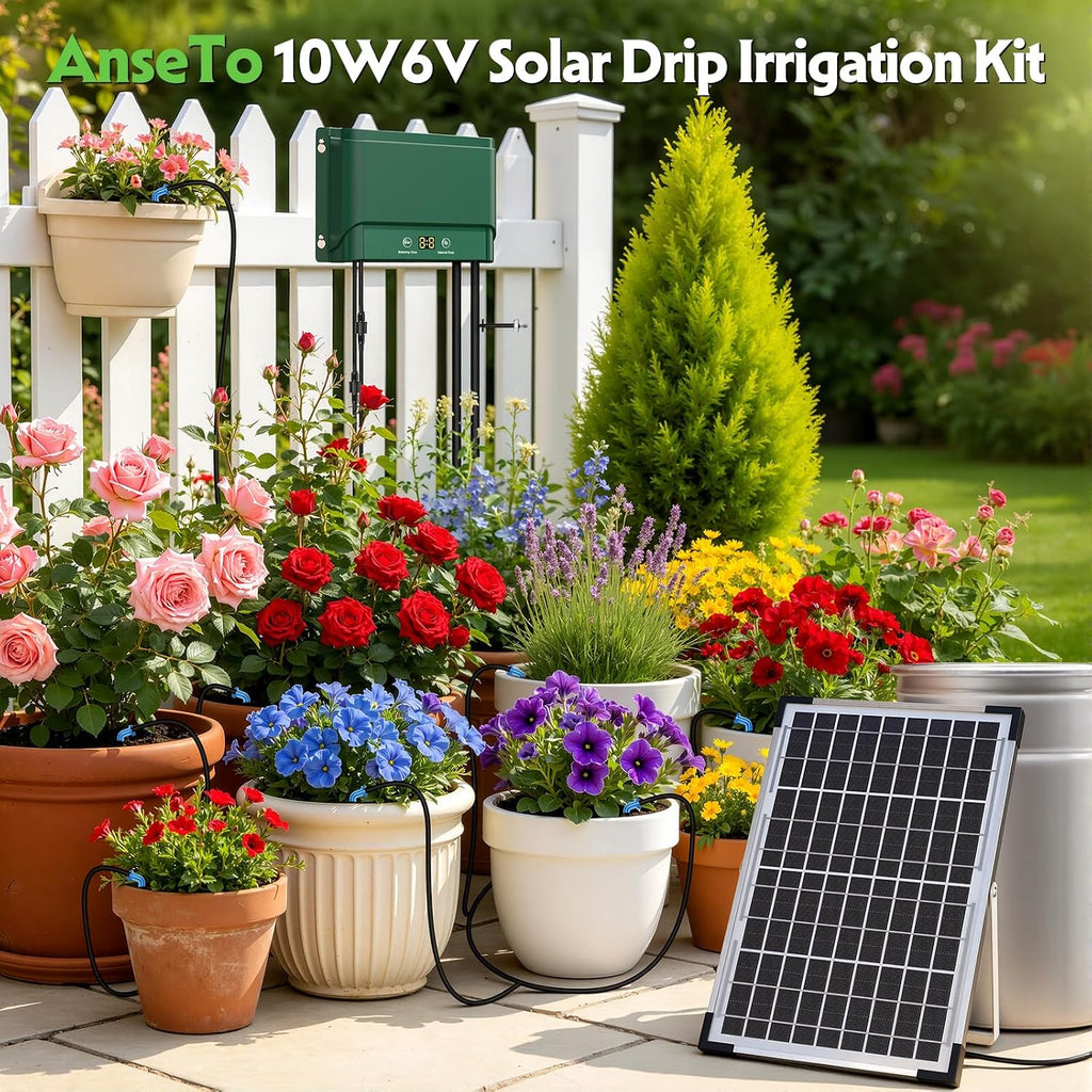 10W Solar Automatic Plants Watering System for Summer Garden Drip | Programmable Intelligent Pump Controller Kit with