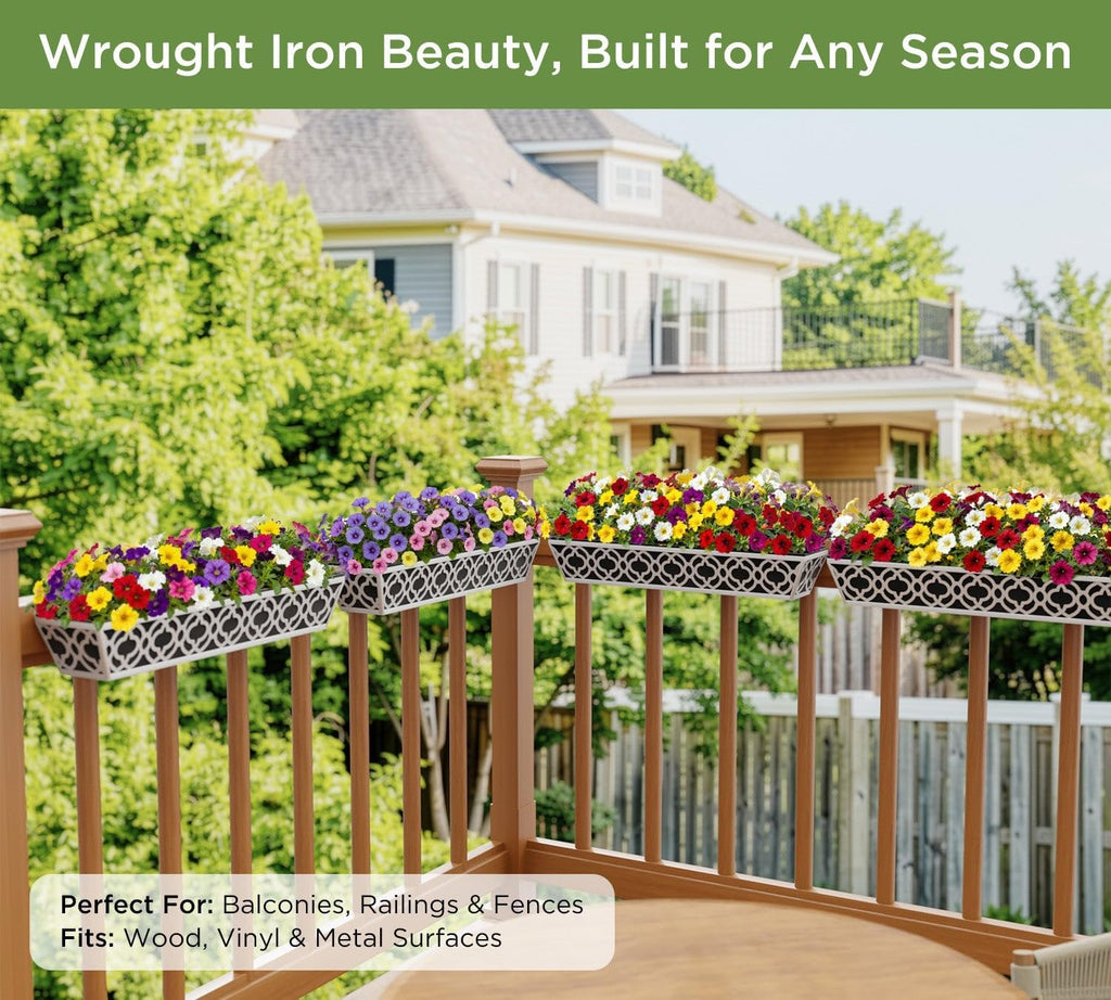 HFHOME 2 Pack 30 Inch Railing Planter Boxes with Adjustable Brackets & Non-Woven Fabric Liner Adjustable Gray Metal
