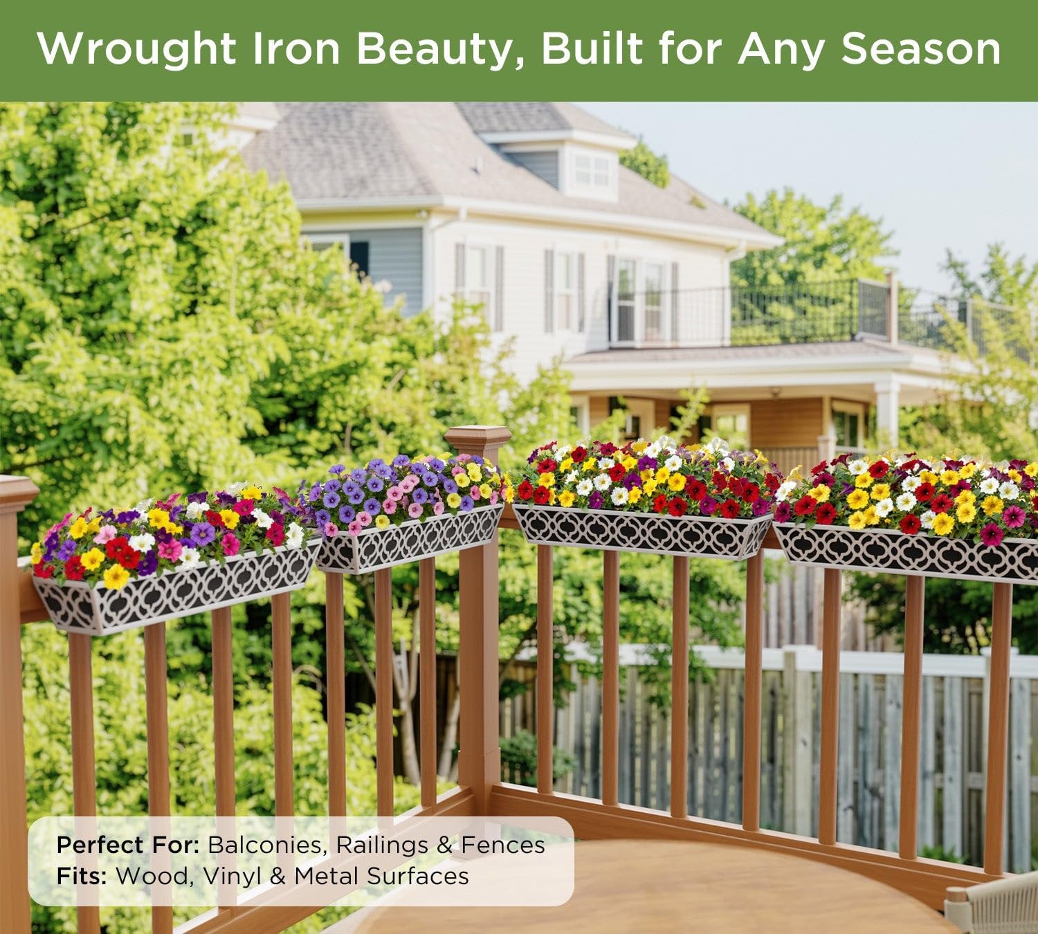 HFHOME 2 Pack 30 Inch Railing Planter Boxes with Adjustable Brackets & Non-Woven Fabric Liner Adjustable Gray Metal