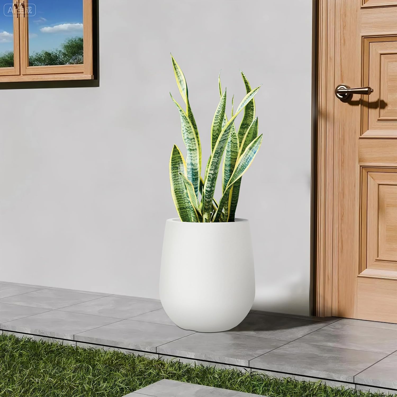 16.9" H Large Tall Plastic Planter w/ Drainage Holes and Plug, Chalk Beige | Indoor/Outdoor Use, UV/Weatherproof