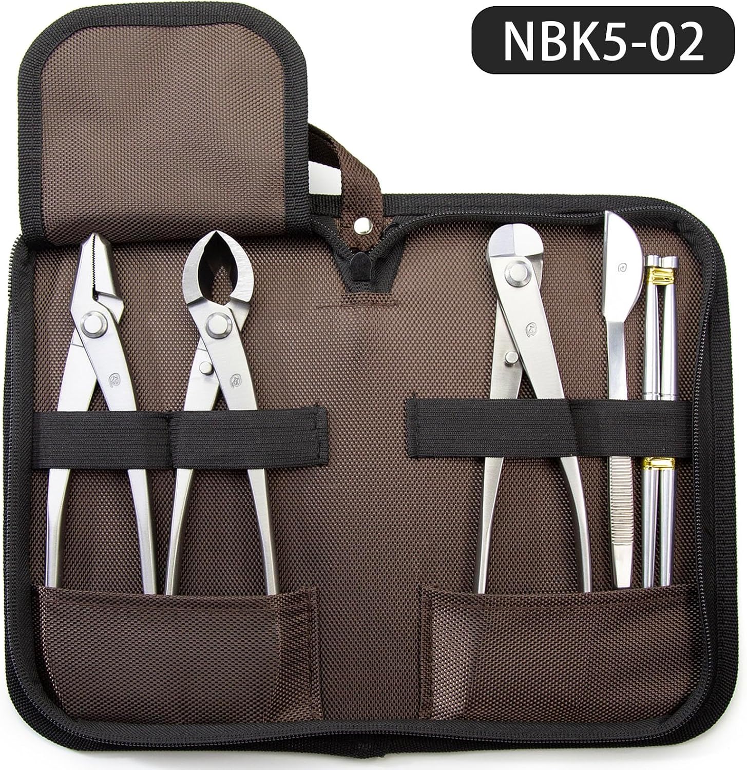 Bonsai Tools 5-Piece Alloy Steel Bonsai tool Kit In Cluding 205mm Wire Cutter / 205mm Round Edge Cutter / 205mm Jin
