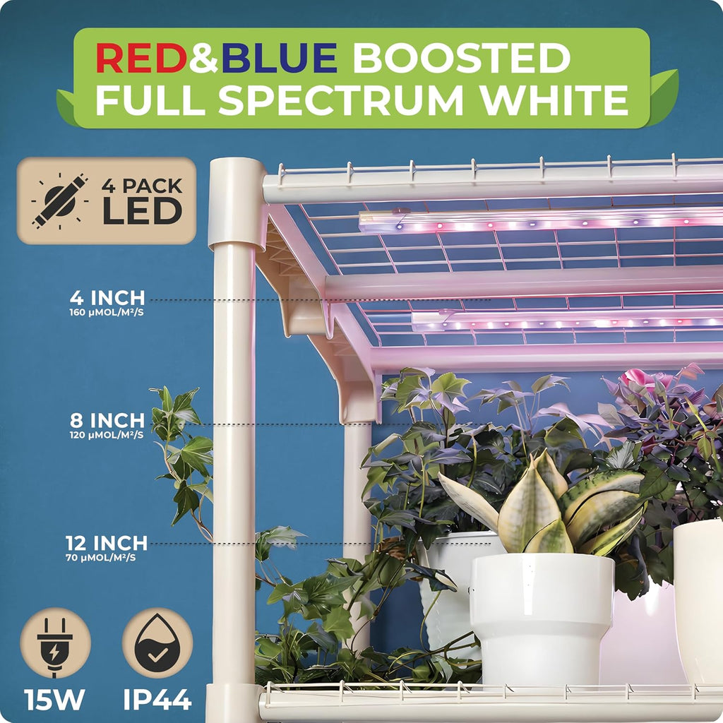 Indoor Greenhouse with Grow Light - 4 Tiers 27.2"L x 19.3"W x 54"H with 2 Heat Mats and 4 Dimmable 15W Full Spectrum