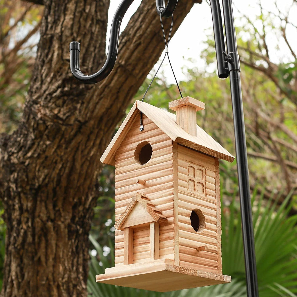 Bird House Outdoor Bird Houses for Outside Clearance,2 Hole Wooden BlueBirdHouse Finch Cardinals Hanging Birdhouse 2