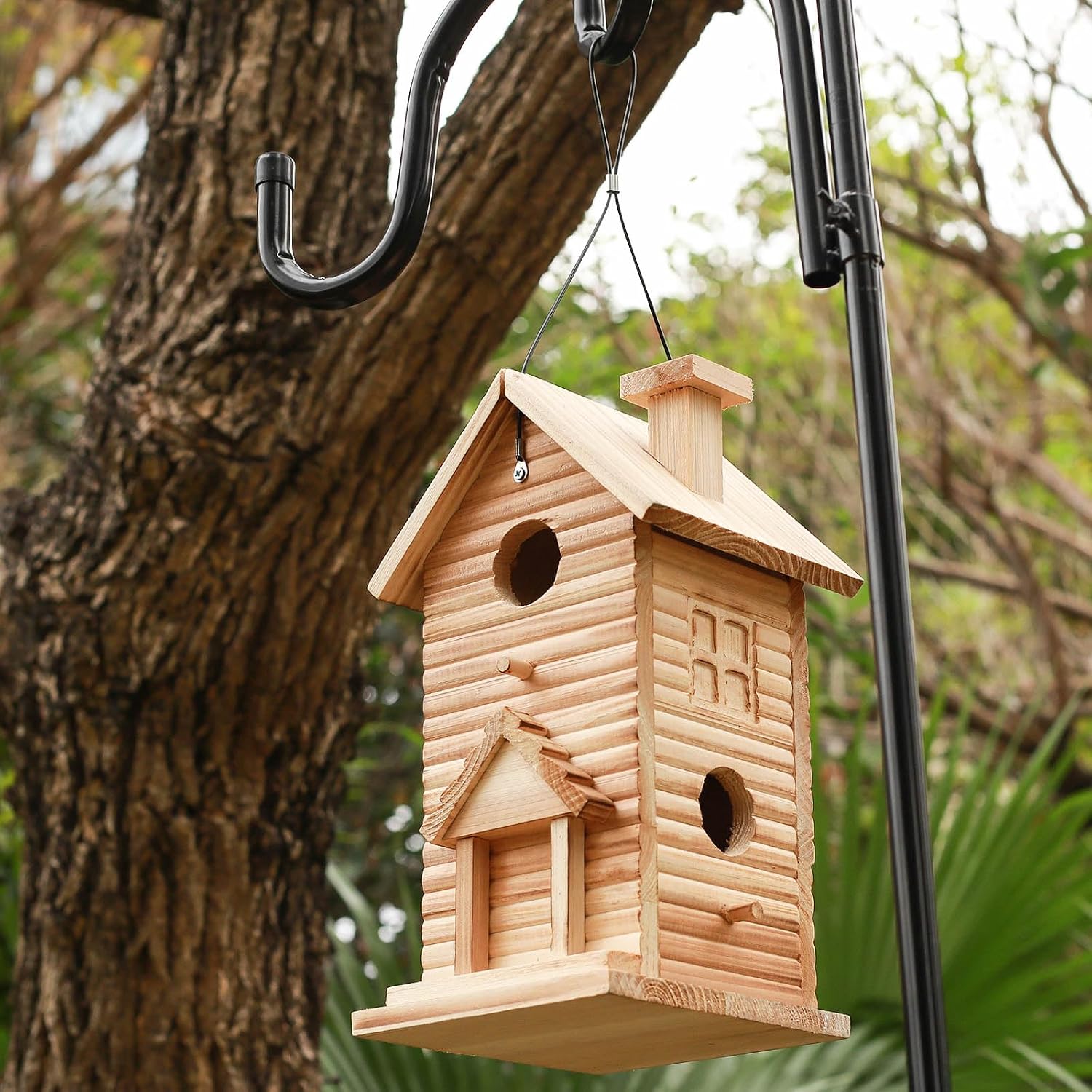 Bird House Outdoor Bird Houses for Outside Clearance,2 Hole Wooden BlueBirdHouse Finch Cardinals Hanging Birdhouse 2