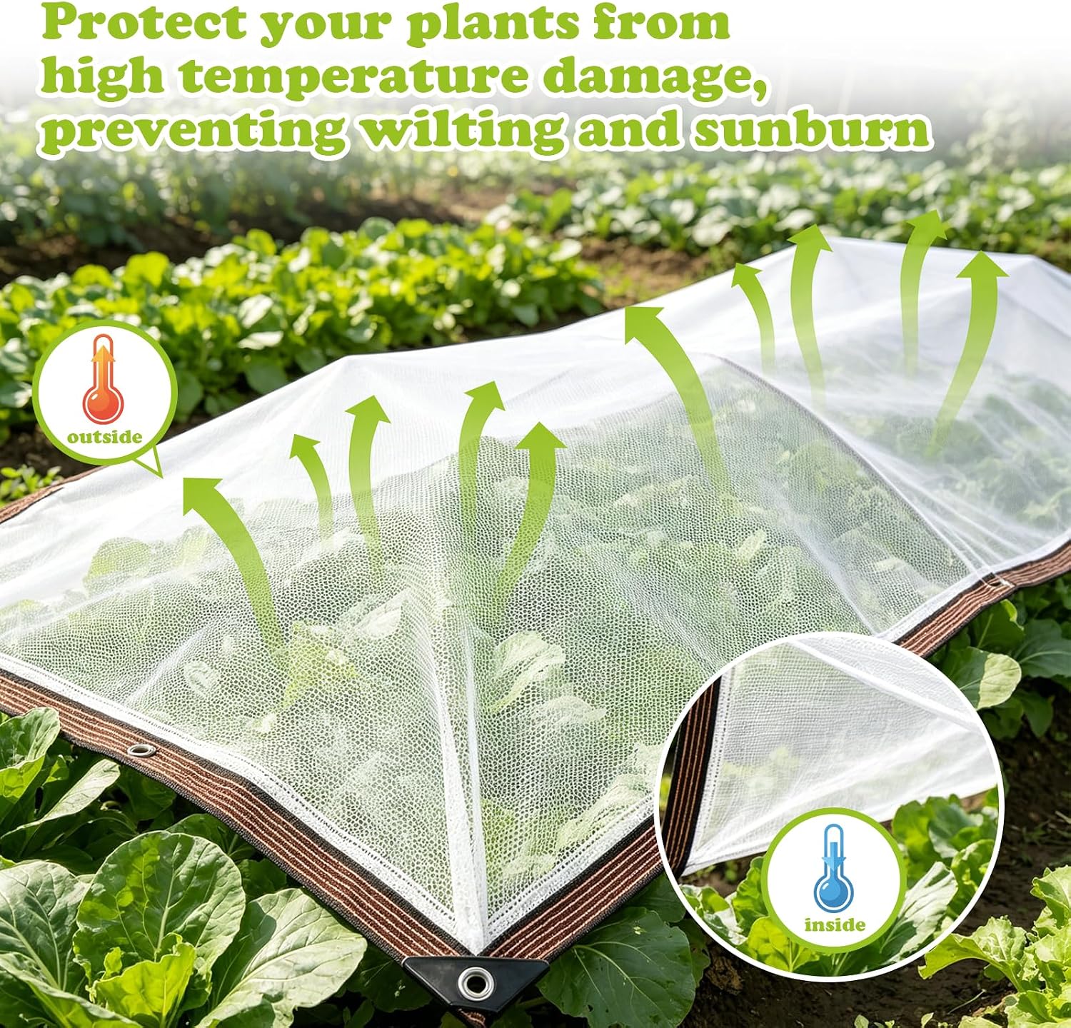 Garden Plants Shade Protection Cloth: 60% Shade Fabric Sun Cloth White Mesh Trap Grommet Home Pergola Shade Cover for