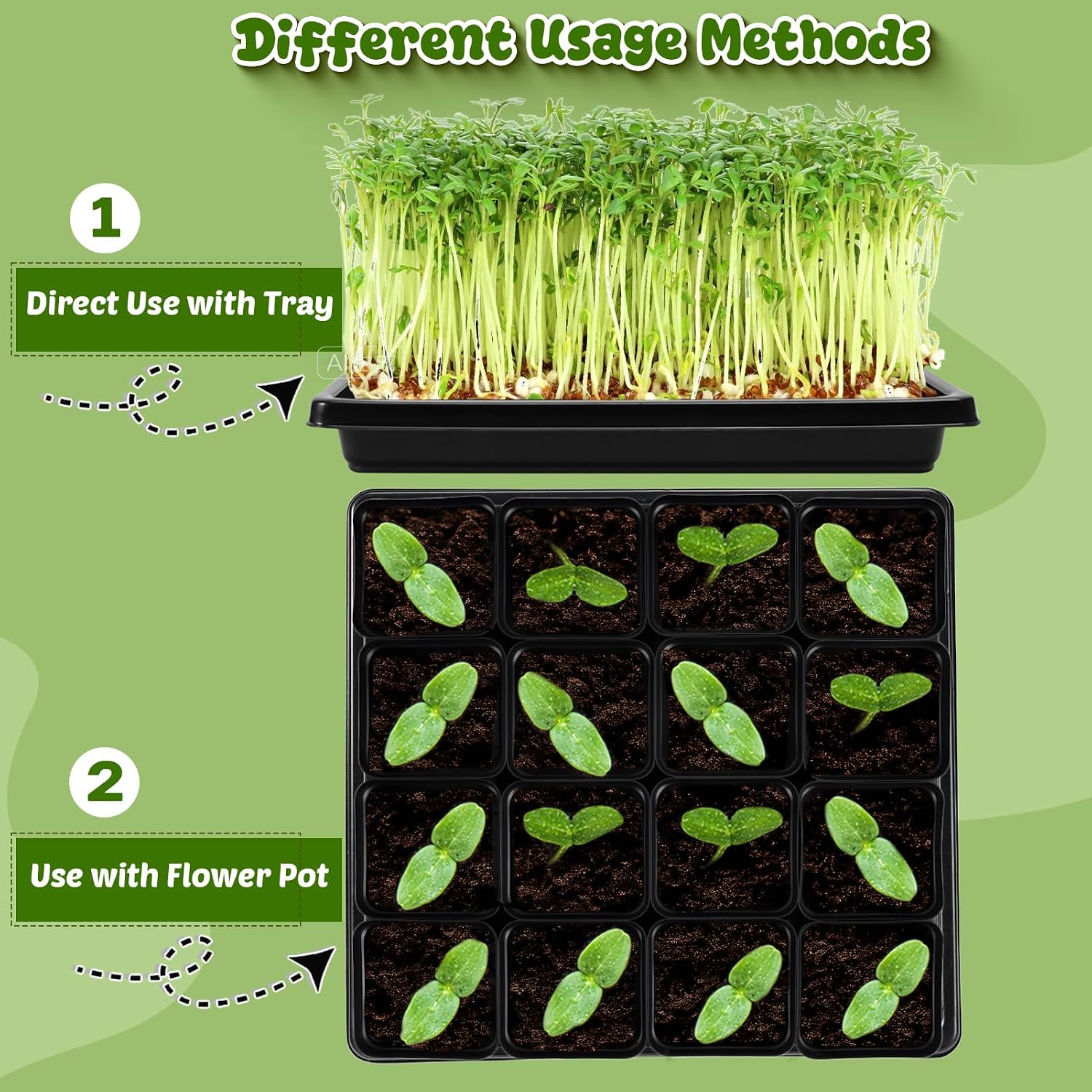2.6in 100 Pcs Square Nursery Pots with 5 Pcs Plastic Seed Starting Trays | Plant Propagation Starter Kit with Drain