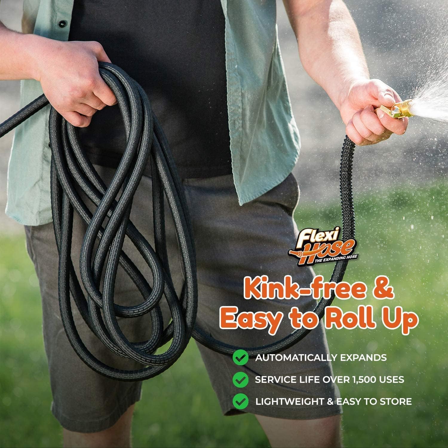 Flexi Hose Lightweight Expandable Garden Hose, 50FT - Retractable Garden Hose, Water Hose - No-Kink Flexibility, 3/4