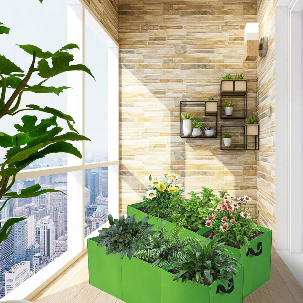 2 Pack Plant Grow Bags, 3 Divided Grids Fabric Raised Planting Bed Rectangle Raised Vegetable Planter Garden Planting