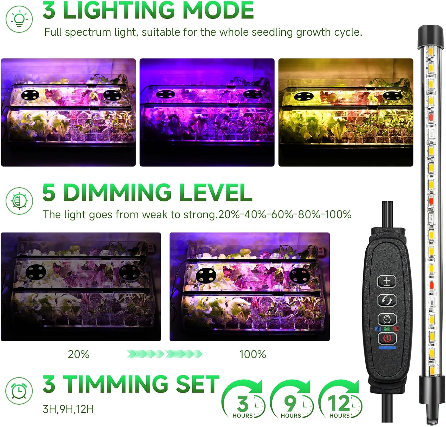 Seed Starter Tray, Seed Starter Kit with Grow Lights, Color Change Grow Lights for Seed Starting Kit, 3 Timming Set