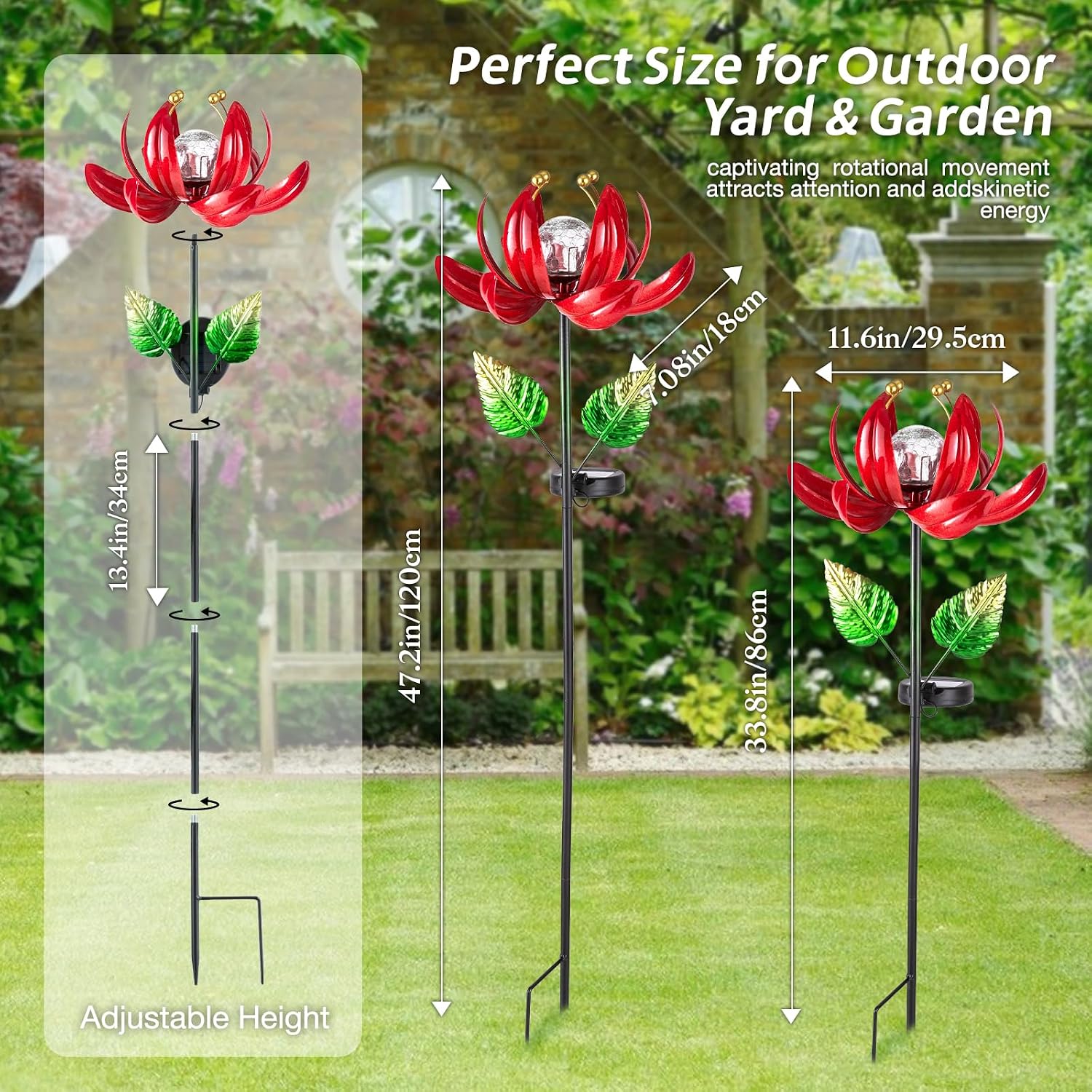 AIINY Solar Lights Outdoor Garden Decor, Solar Wind Spinner Yard Decorations Gifts for Outside, Lotus Windmill Pathway