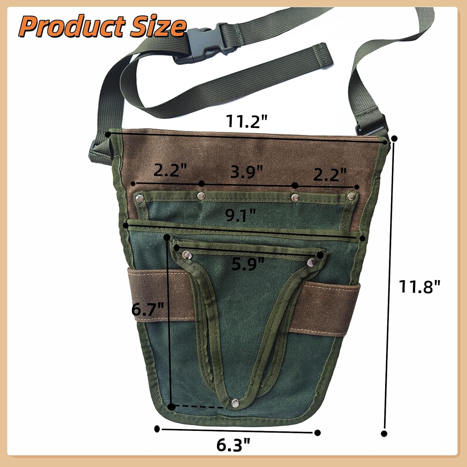 Gardening Tool Pouch for Waist, Hands-Free Canvas Tool Belt with 6 Pockets – Adjustable Waist Apron for Gardening Tools