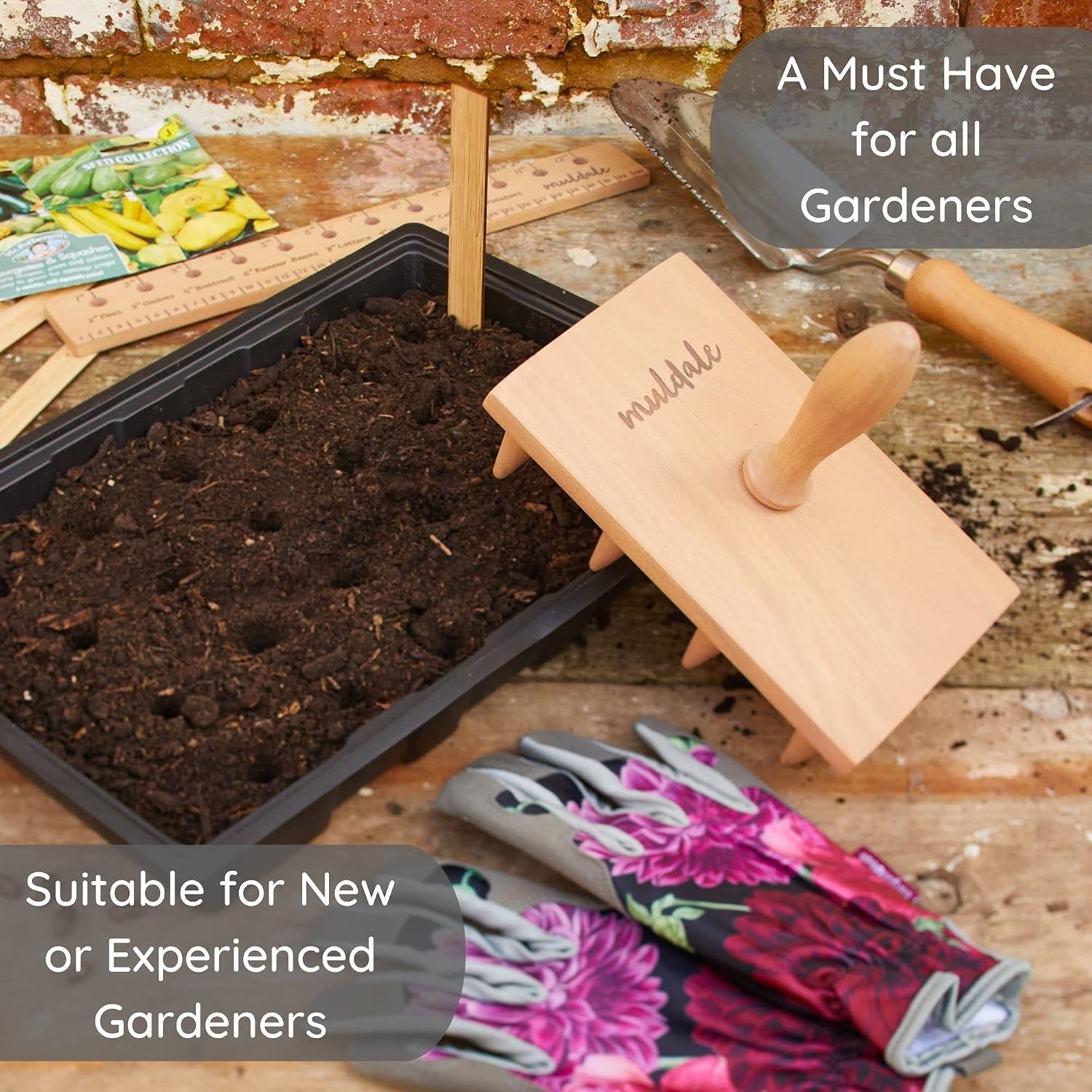 Multi Seed Dibber Garden Tool - Seedling Spacing Tool with Handle - Plant Dibber Yard - Seed Spacer - Made in England
