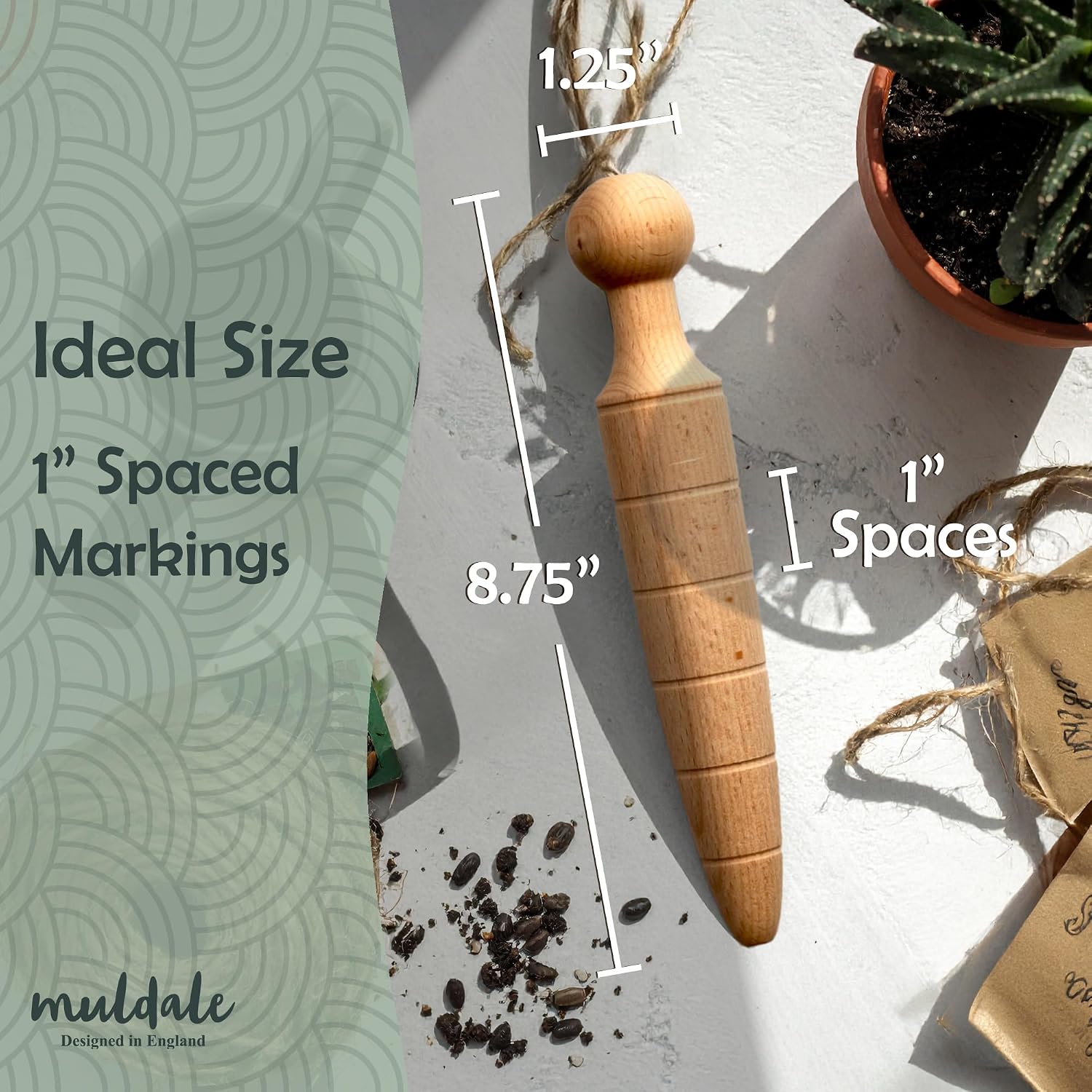 Garden Dibber Seed Planter Tool – Wooden Seed Dibber for Planting | Tapered Gauge Handheld Bulb Planting Tool for
