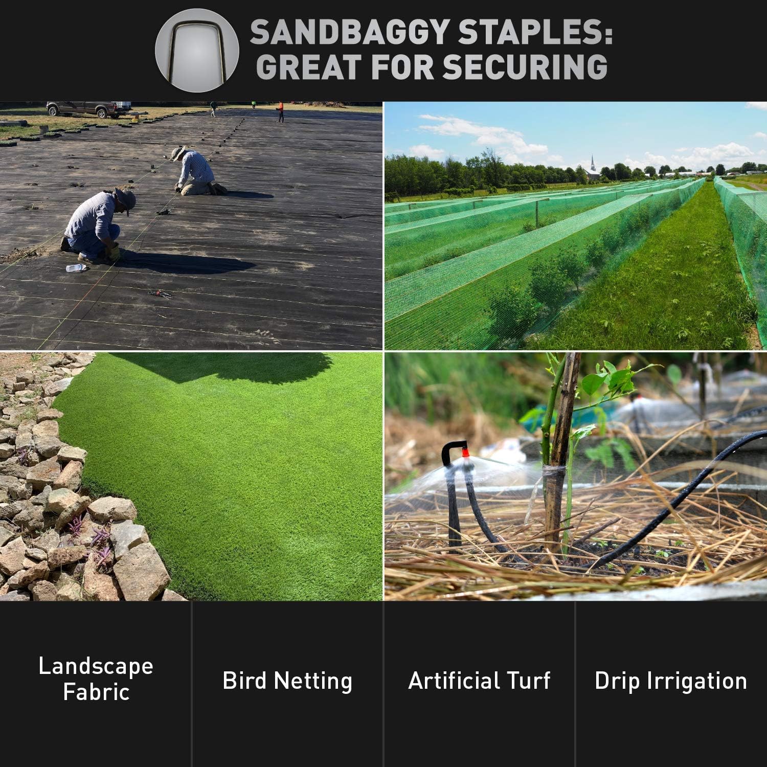 Sandbaggy 12 Inch Rust-Free Landscape Staples ~ Extra Long SOD Garden Stakes Weed Barrier Pins (100 Staples)