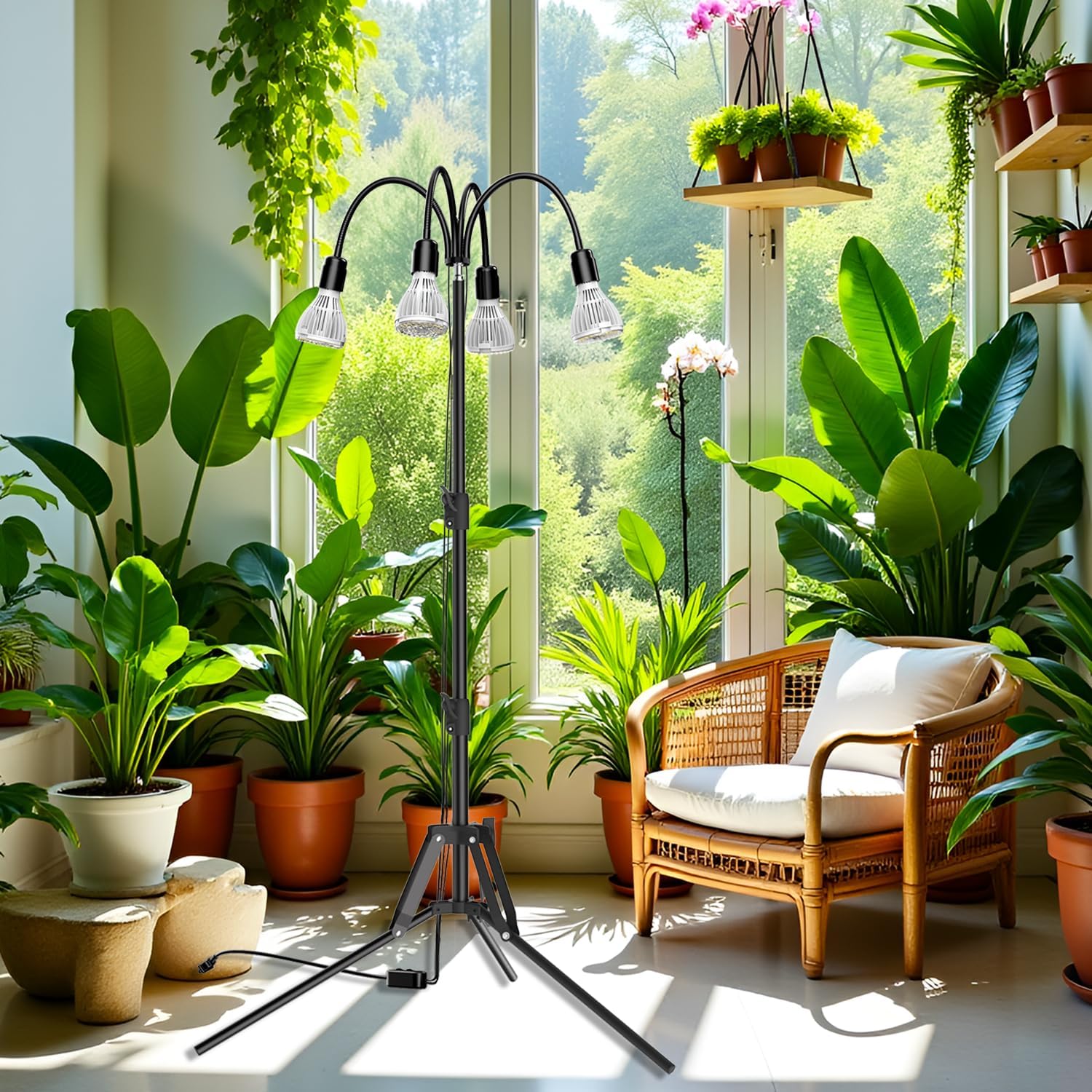 SANSI Grow Lights for Indoor Plants, 40W Plant Lights for Indoor Growing | Dimmable 4 Head 35"-64" Adjustable Tripod