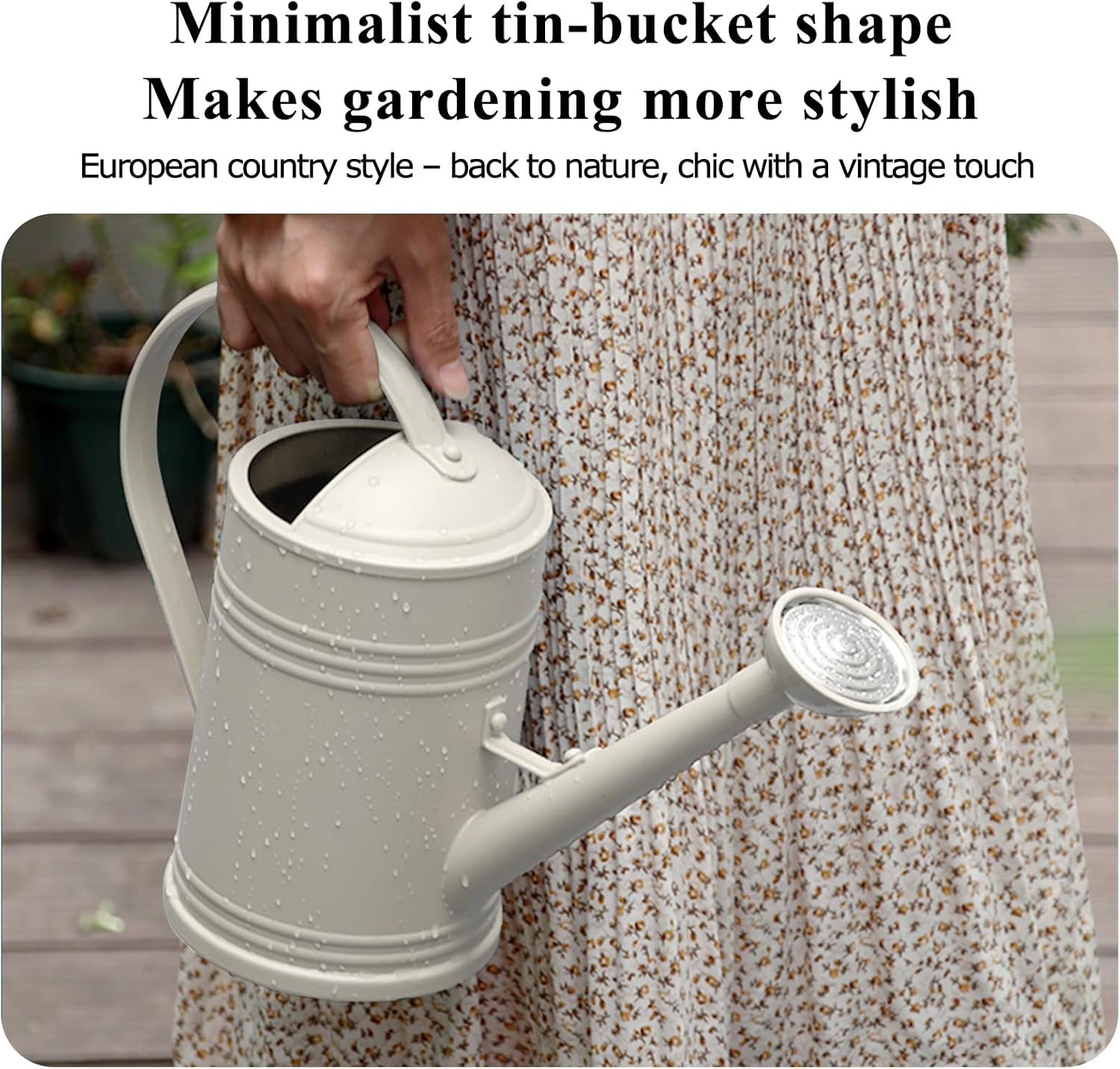 1.8L Large-Capacity Watering Can for Gardening Resin (Off-White) | 1/2 Gallon, Stainless Steel Shower Head, Imitation
