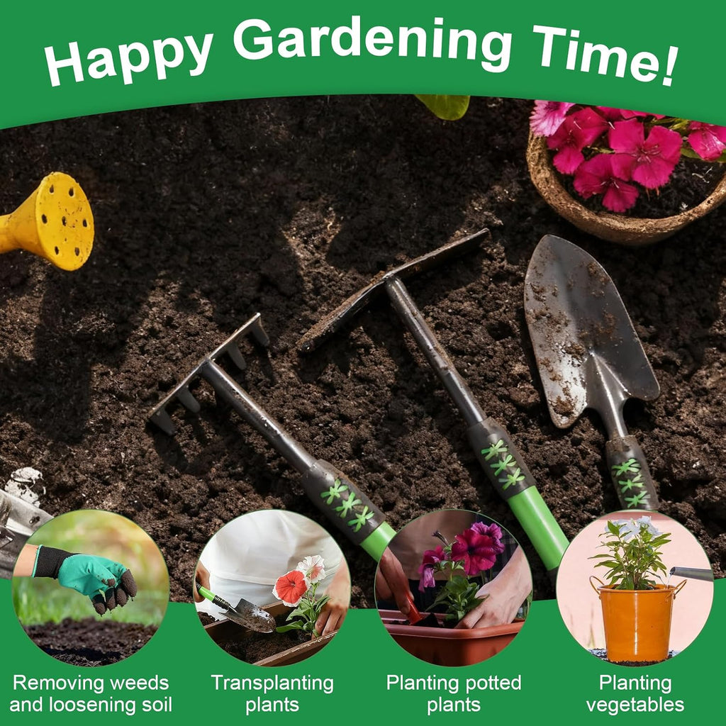 Garden Tools Set, 4 Pack Gardening Tools, Stainless Steel Heavy Duty Hand Cultivator, Hoes, Spade Shovel, for Planting