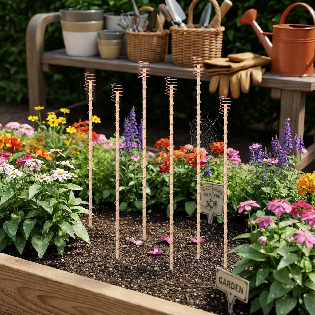 Pelopy 6 Pcs 24'' Large Electroculture Plant Stakes Copper Coil Plant Stakes for Garden Wire Antennas Garden Tensor