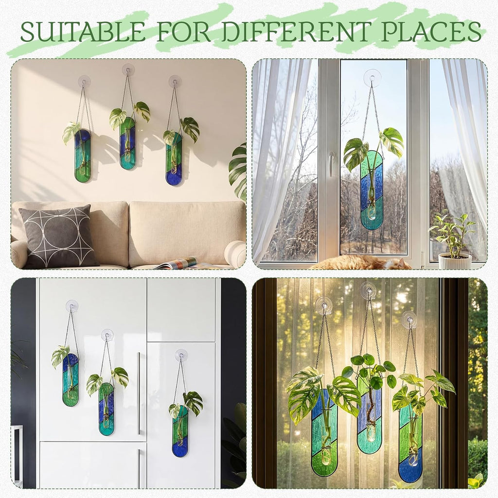 3 Pcs Stained Glass Window Hanging Decor, Plant Propagation Station | Window Propagation Stations, Planters with