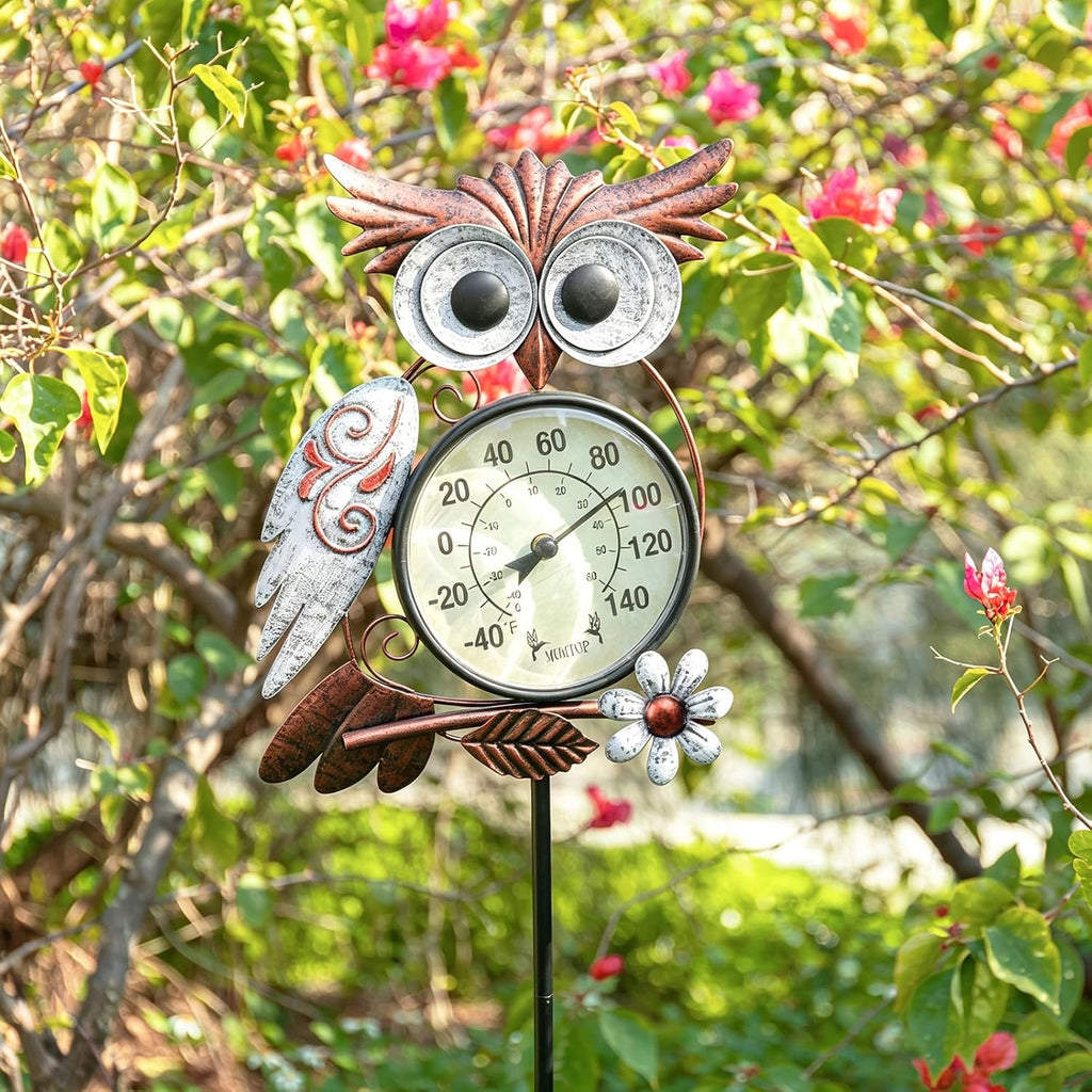 Outdoor Thermometer, Owl Outside Decor for Patio, Yard and Garden | No Battery Needed Waterproof Indoor and Outdoor