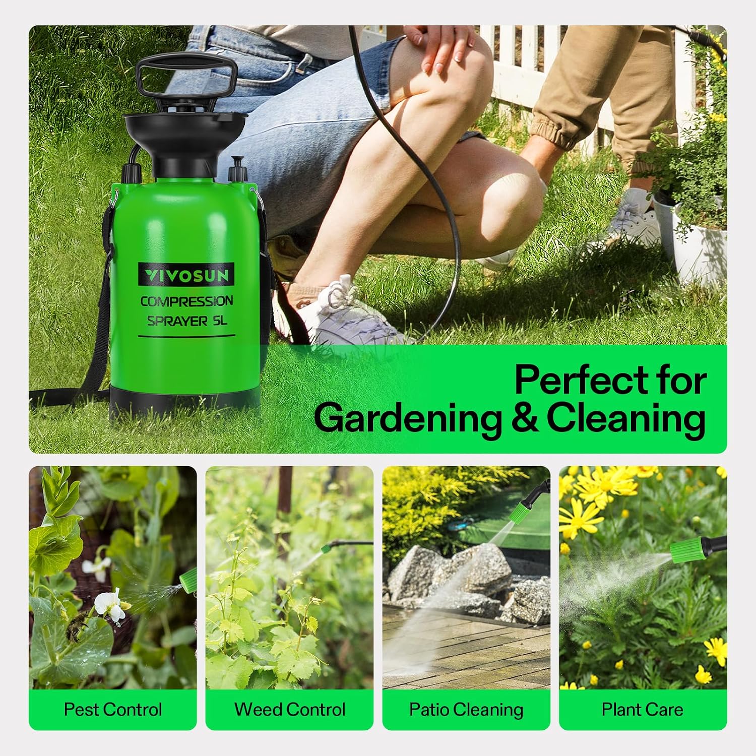 VIVOSUN 1.35-Gallon Pump Pressure Sprayer | Lawn & Garden Water Sprayer with Adjustable Shoulder Strap, for Spraying