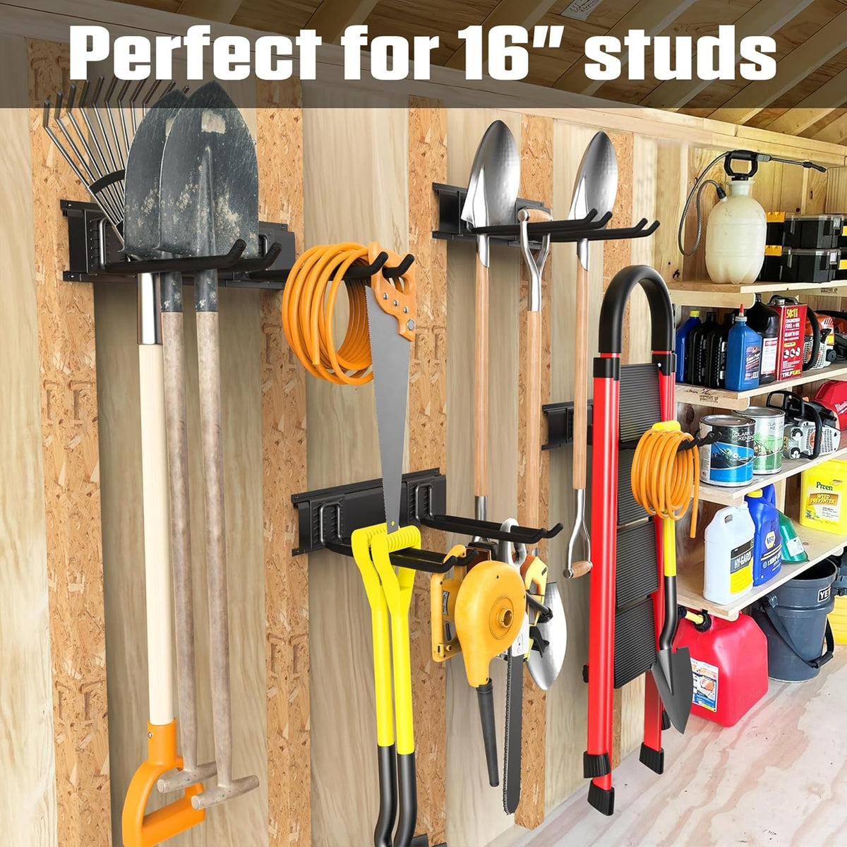 WALMANN Wall Mounted Garden Tool Rack Garage, Folding Chair Storage Rack | Heavy Duty, 11-Inch Tools Storage Hooks for