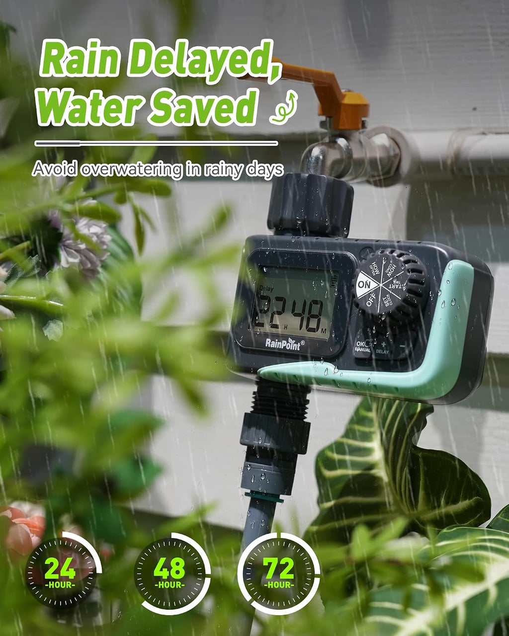 RAINPOINT Sprinkler Timer Outdoor, Water Timer for Garden Hose, Programmable Watering Irrigation Timer with Rain