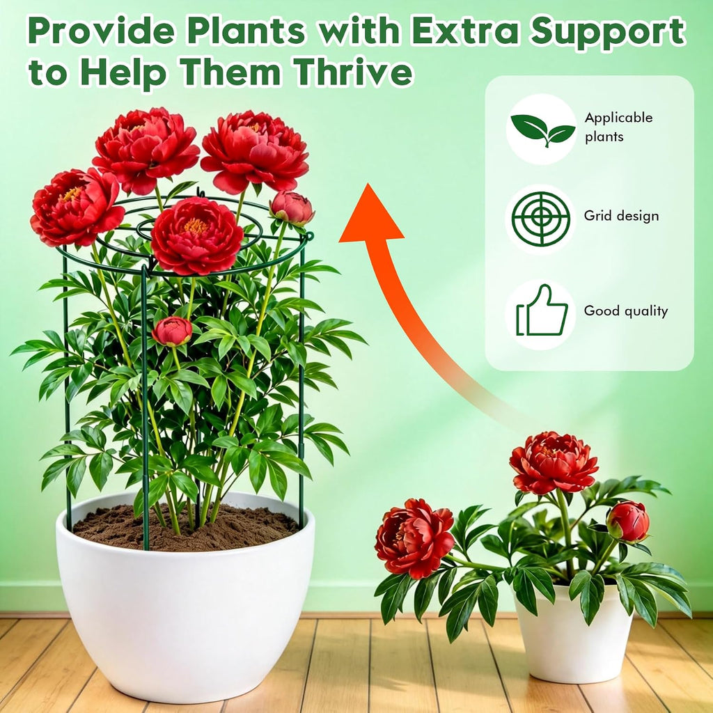 KEOHOLI 8 Pack 11.5" Dx24 H Pack Peony Cages Set Higher Peony Cages and Supports Heavy Duty Metal Plants Support Cage