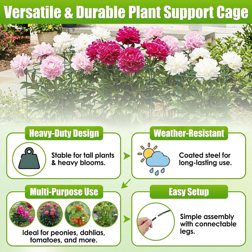 Peony Cages and Supports - 4 Pack Metal Plant Support Ring | Outdoor Indoor 11.8" Dx17.7 H Garden Stakes with 4 Legs