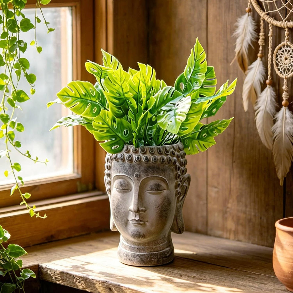 Buddha - Face Flower Pot - Head Planters - Garden Statue - Cactus Succulents Planter Pot Indoor Outdoor Planter with