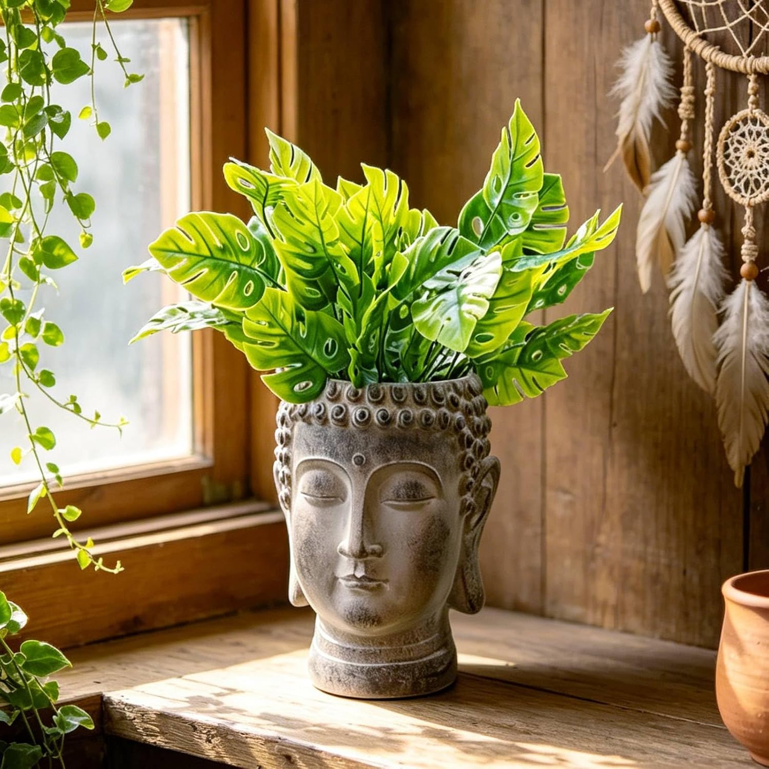 Buddha - Face Flower Pot - Head Planters - Garden Statue - Cactus Succulents Planter Pot Indoor Outdoor Planter with