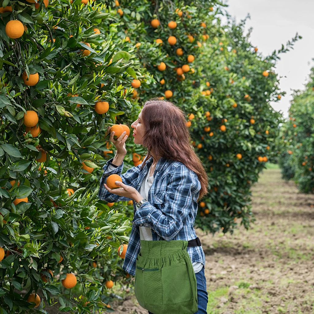 codree Harvest Apron for Garden Vegetable-Adjustable Harvest Picking Apron with 4 Pockets for Gardeners Pick Fruit