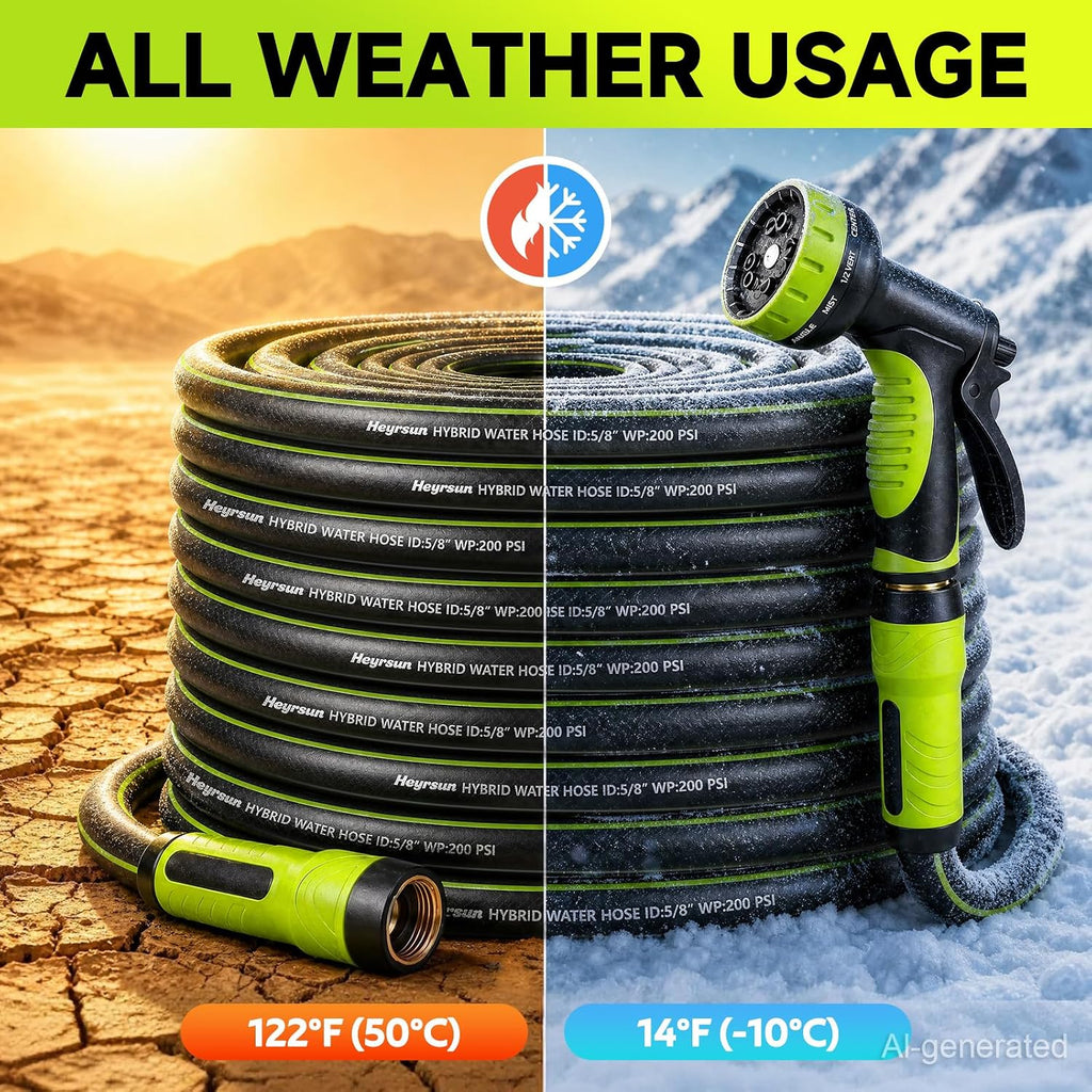 Garden Hose 50ft, Non-Expandable Heavy Duty Water Hose with 10 Function Sprayer, Flexible, Leakproof, Kink Resistant &