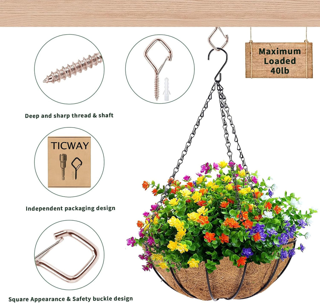 50 Pcs Outdoor Hooks for String Lights,Screw Hooks for Hanging Plants,Ceiling Hooks with Safety Buckle,Square Hanger