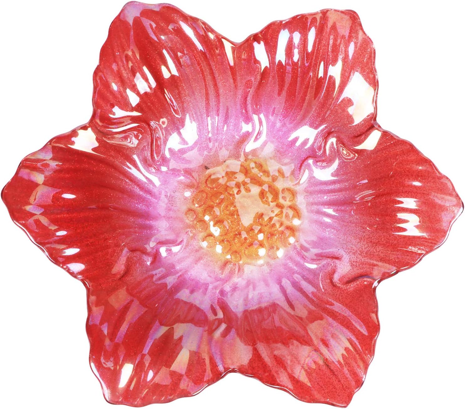 26" Glass Bird Bath, Outdoor Birdbath Bird Feeder Red Flower Metal Stake | Bird Bath for Outside with Stable Metal