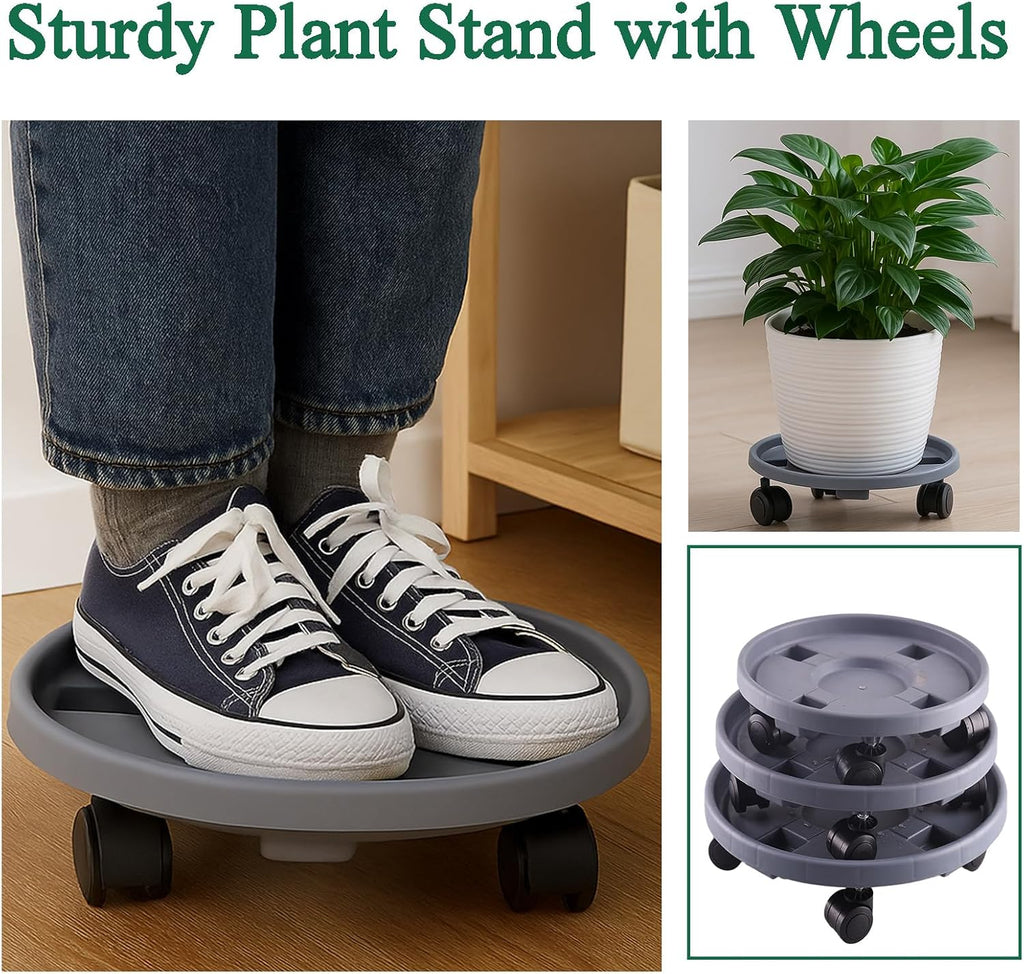 Rolling Plant Stand Outdoor 5 Pack 12 Inch Plant Caddy with Wheels, Grey | Durable plant platform, smooth mobility for