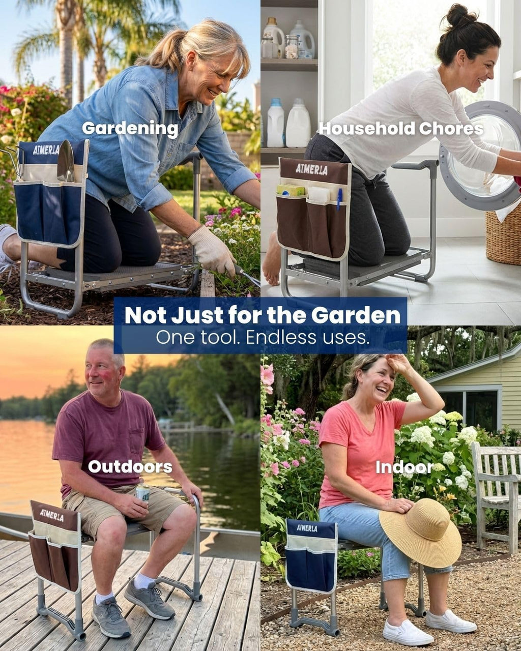 Foldable Garden Kneeler Seat Heavy Duty [Upgraded Widened Thick Kneeling Pad] Garden Stool with Large Garden Tool Bags