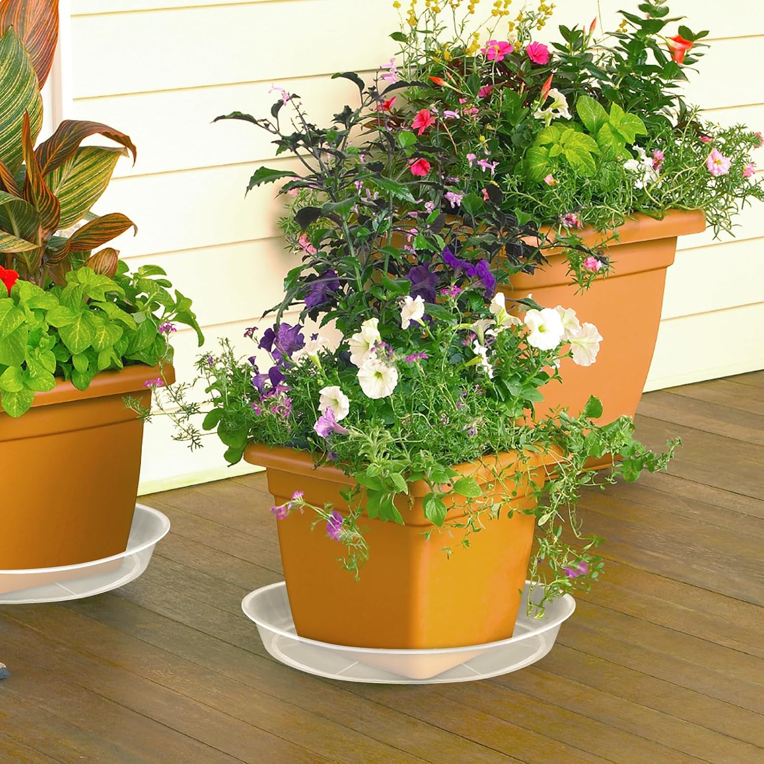 FUIJOL Clear Plant Saucer 12 14 16 18 20 Inch, Durable Plant Drip Trays Saucers for Pots, No Holes Water Catcher Trays